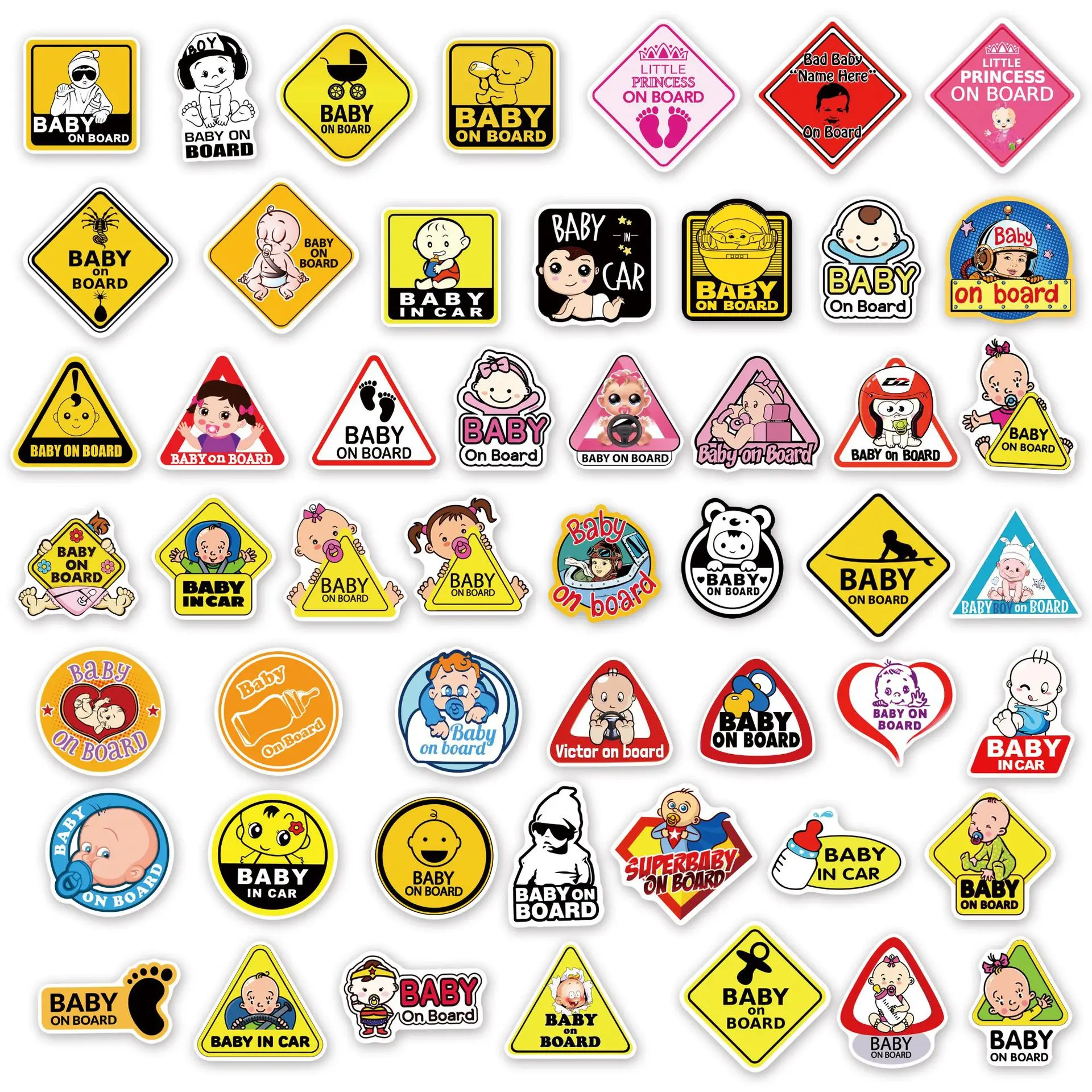 50Pcs Baby on Board 경고 슬로건 귀여운 장식 낙서 스티커 자동차 유모차 안티 PVC 스티커