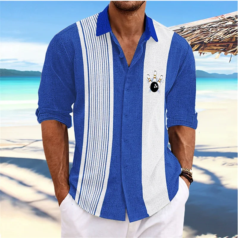 Men's Shirt Fashion Hawaiian Shirt Bowling Retro Stripe Long Sleeve Lapel Casual Vacation Soft Comfortable Plus Size
