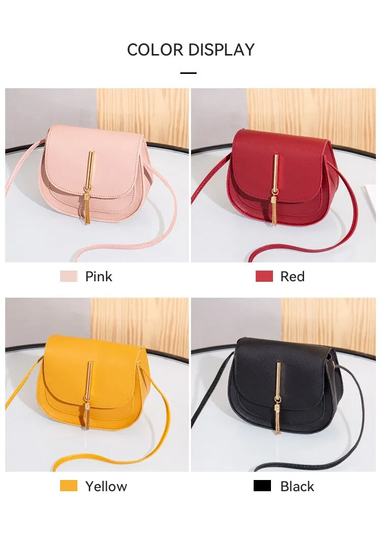 S12fb8414cd5c415d85c58f1c926ddf78n New Golden Tassel Double Layer Semi Circle Solid Color One Shoulder Saddle Bag Fashion Casual Women Small Bag Mallzona