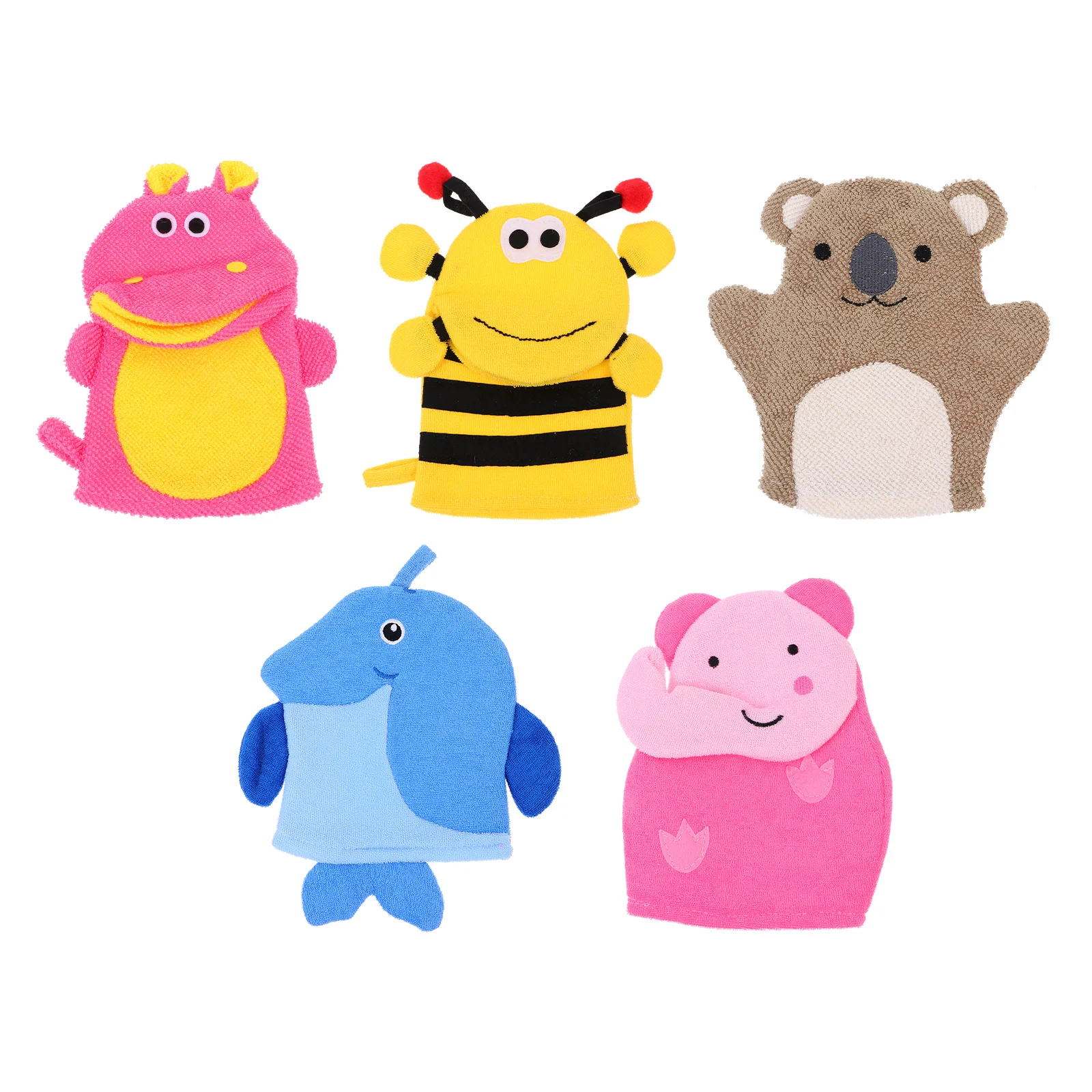 

5 Pcs Animal Bath Towel Gloves Baby Scrubbing Children Cartoon Kids Scrubber Sponge Polyester Fiber Exfoliating Newborn Toddler