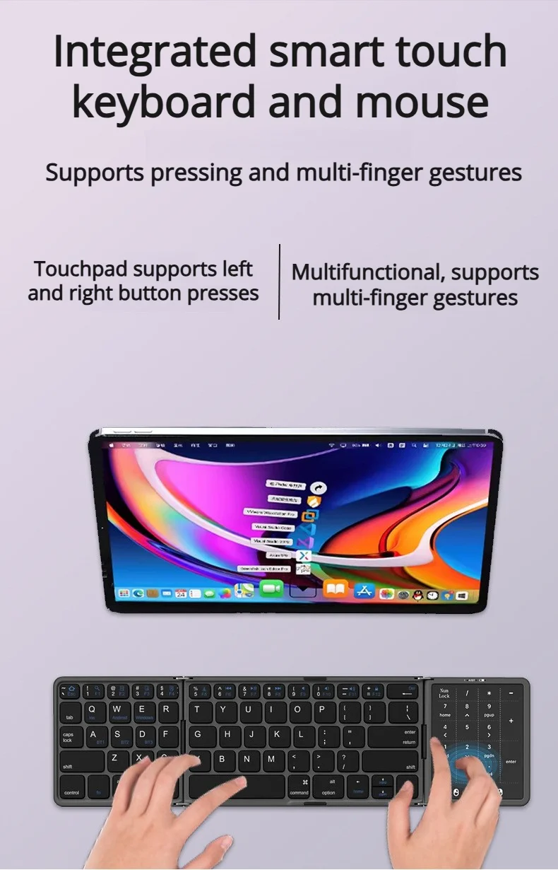 2026 Nuova tastiera pieghevole a tre ante Bluetooth con touchpad, portatile, pieghevole, per PC, Mac, smartphone e iPad_voghion.com