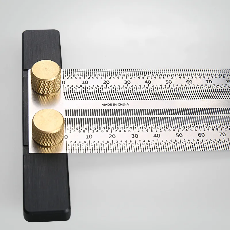 High-Precision Scale Ruler T-Type Hole Ruler Stainless Woodworking Scribing Mark Line Gauge Carpenter Measuring Tool
