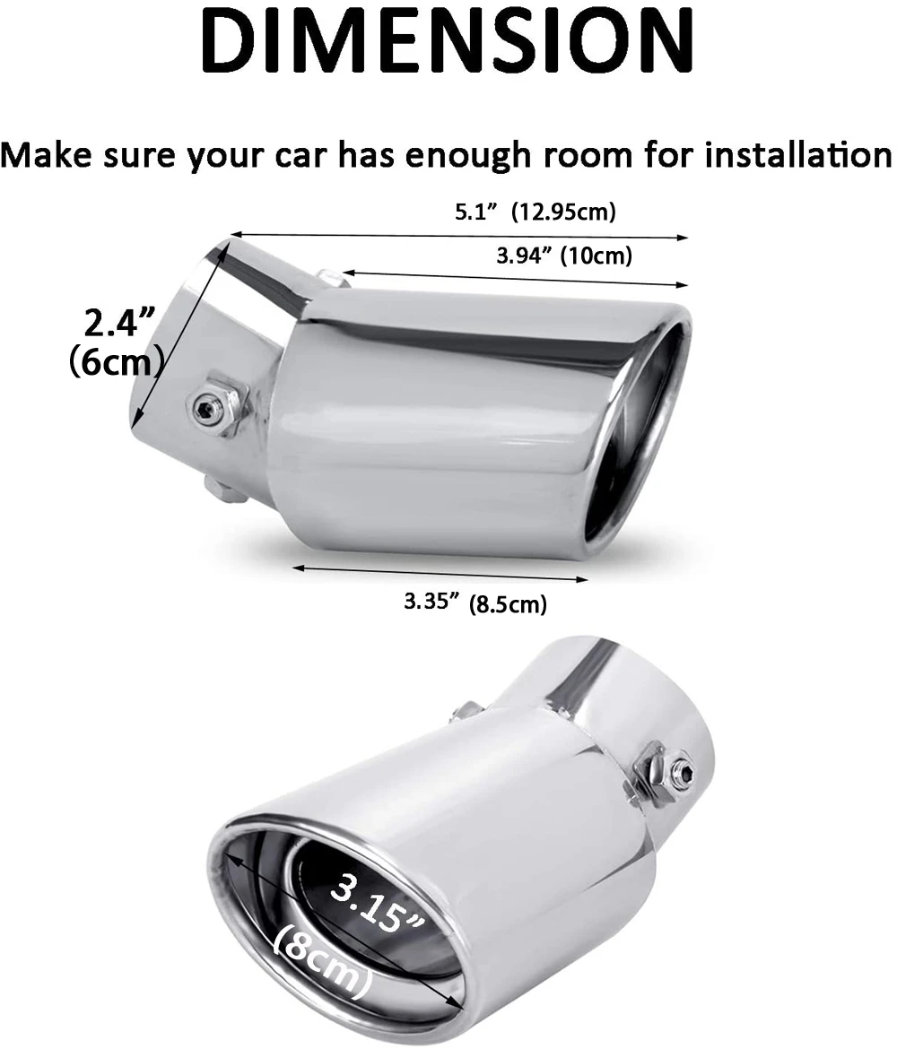 2.5" Imported Car Exhaust Muffler Tip Stainless Steel Single Pipe Modified Auto Rear Tail Throat Liner for Most Cars Accessory exhaust pipe tip tail pipe muffler