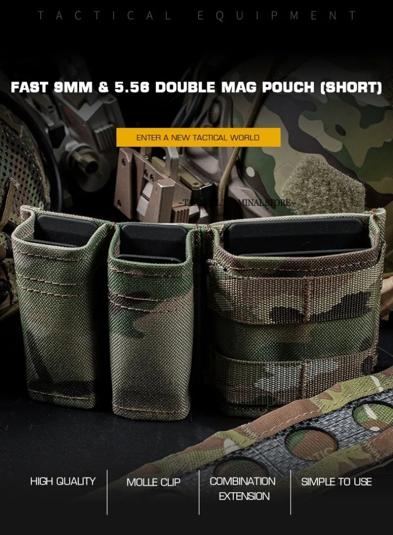 9mm & 5,56 1+2 Magazintasche KYWI Keileinsatz Shorty Clip Holster MOLLE M4 G17 AR15 Airsoft Weste Taktischer Triple MAG Carrier – Detail 1