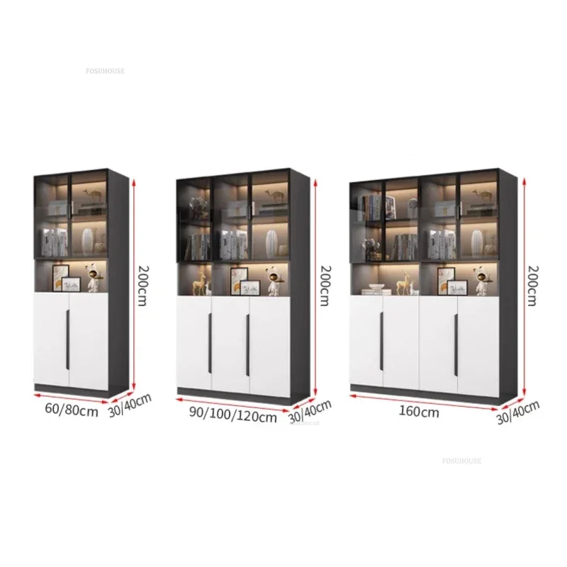 Light Luxury Bookshelf Home Floor Bookcase Shelf Display Stand Multi-layer Book Shelf with Glass Door for Living Room Furniture