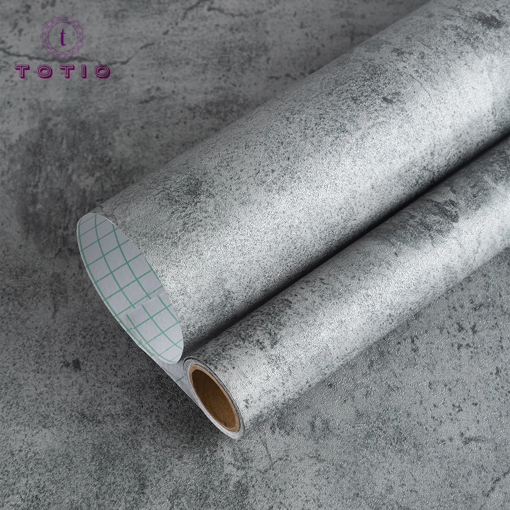 TOTIO Grey Cement Self Adhesive Wallpaper For Bedroom Walls Decorative Vinyl 3D Wall Paper Peel and Stick Contact Paper Sticker