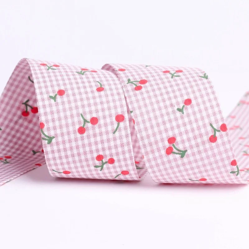 Kewgarden 25mm 38mm 격자 무늬 체리 리본 DIY 어린이 활 헤어 액세서리 선물 꽃 모자 장식 수제 테이프 10 야드