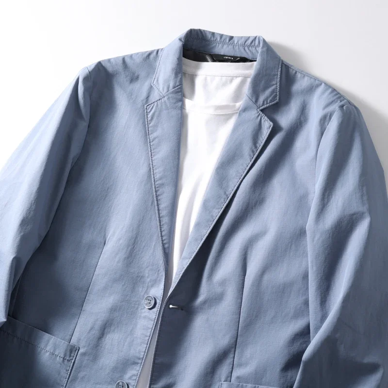 Suit Jacket Men Clothing Single Breasted Pocket Casual Blazer Spring Summer Fashion Thin Solid Long Sleeve Sunscreen Tops