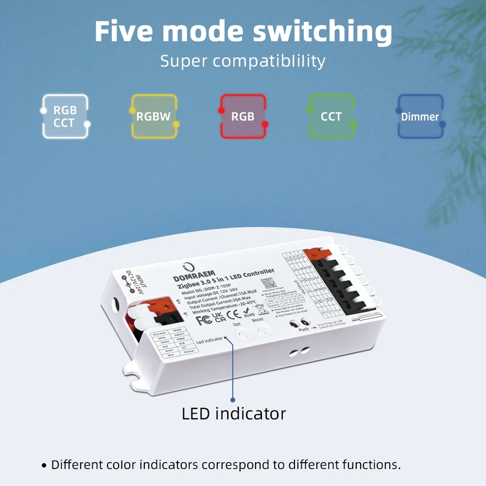 รูปสินค้า Zigbee 3.0 5-in-1 ตัวควบคุมไฟ LED อัจฉริยะ หรี่แสง CCT RGB RGBW RGBCCT ควบคุมด้วยเสียง 20A