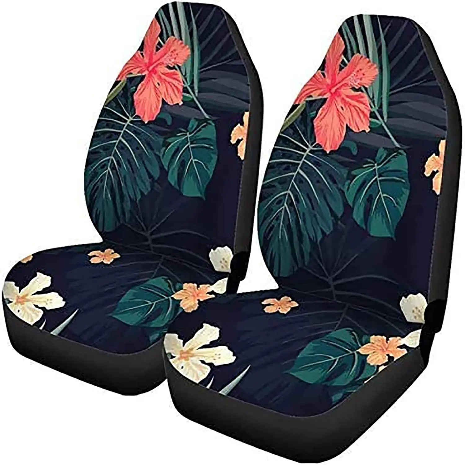 

Semtomn Set of 2 Car Seat Covers Green Summer Colorful Tropical Plants and Hibiscus Flowers Universal Auto Front Seats Protector