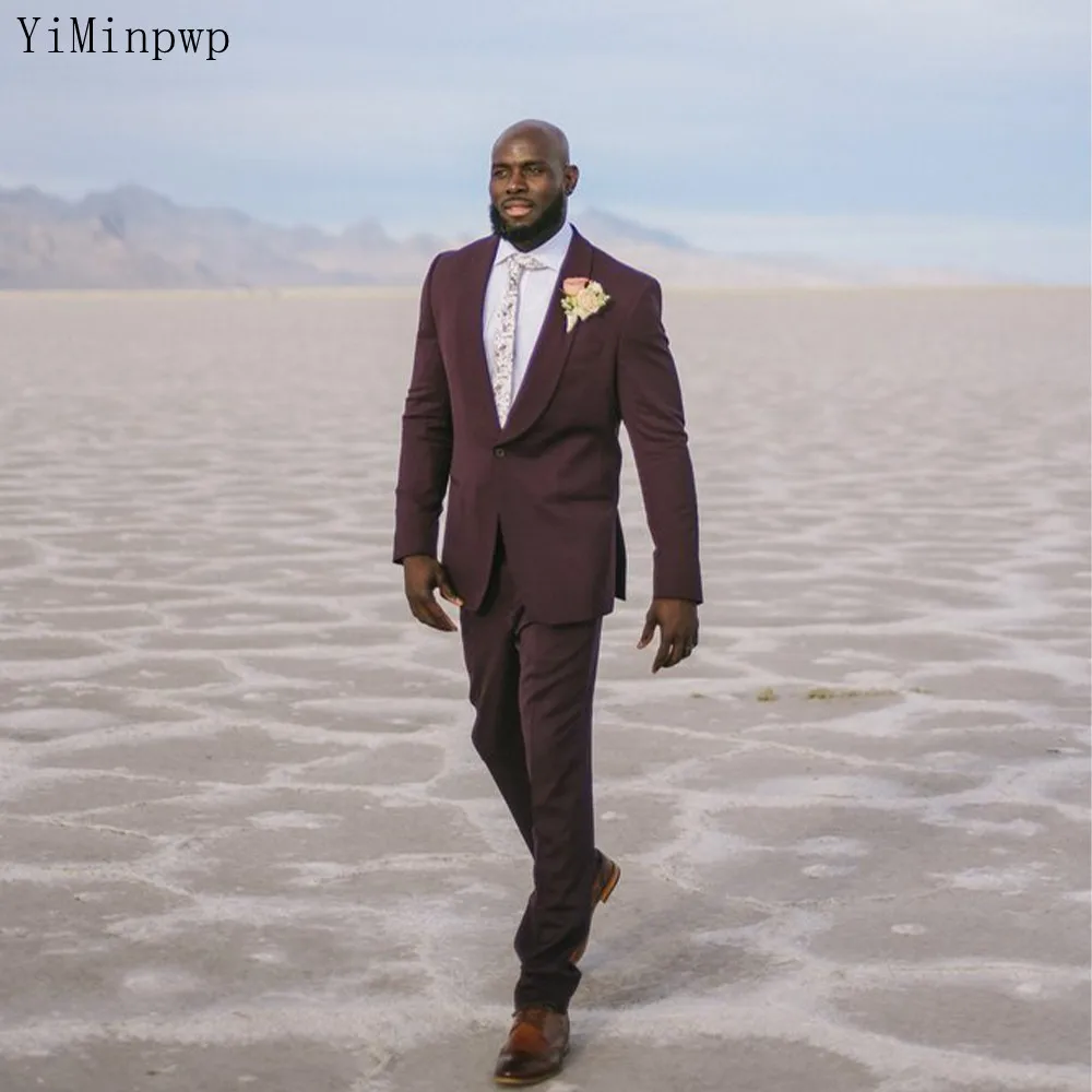 

Burgundy Wedding Suits for Men 2 Pieces Shawl Lapel Costume Homme Mariage conjuntos de chaqueta Blazer Sets Tuxedos Jacket Pant