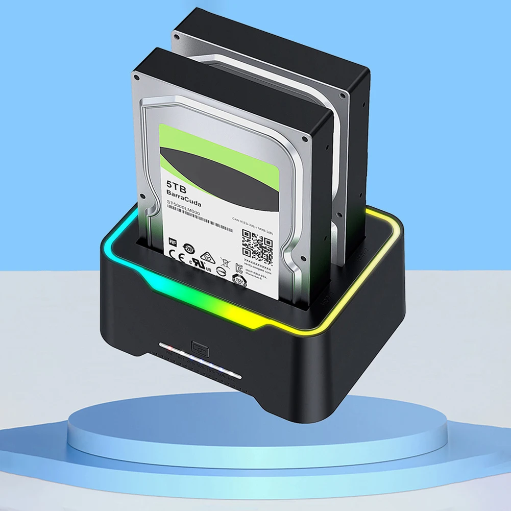 Dual-bay HDD Docking Station USB3.0 Mobile Hard Drive Copy Box Base External Hard Drive Docking for 2.5/3.5 Inch SATA Disk