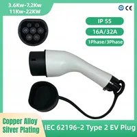 11KW and 22KW Three Phase Converter for Electric Vehicles 16A 32A EV Charger Type 2 Male Plug to Female IEC62196-2 Adapter