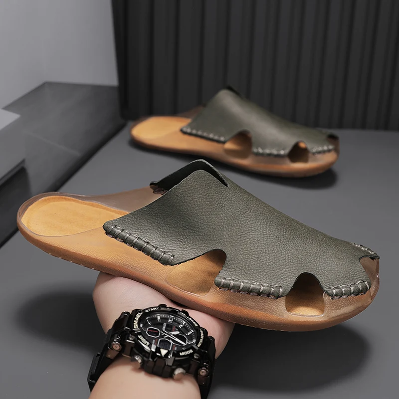 Handmade Men's Comfortable Sandals Durable Sole Slippers Suitable Outdoor Wear Half Drag Quick Dry Wading Aqua Shoes Flip-flops