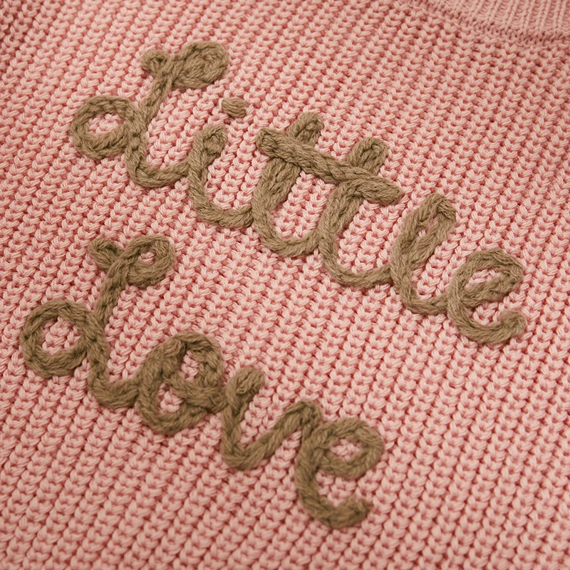 Autumn New Baby Boys Girls Knit Sweater Long Sleeve Crew Neck Letters Winter Warm Crochet Infant Pullover
