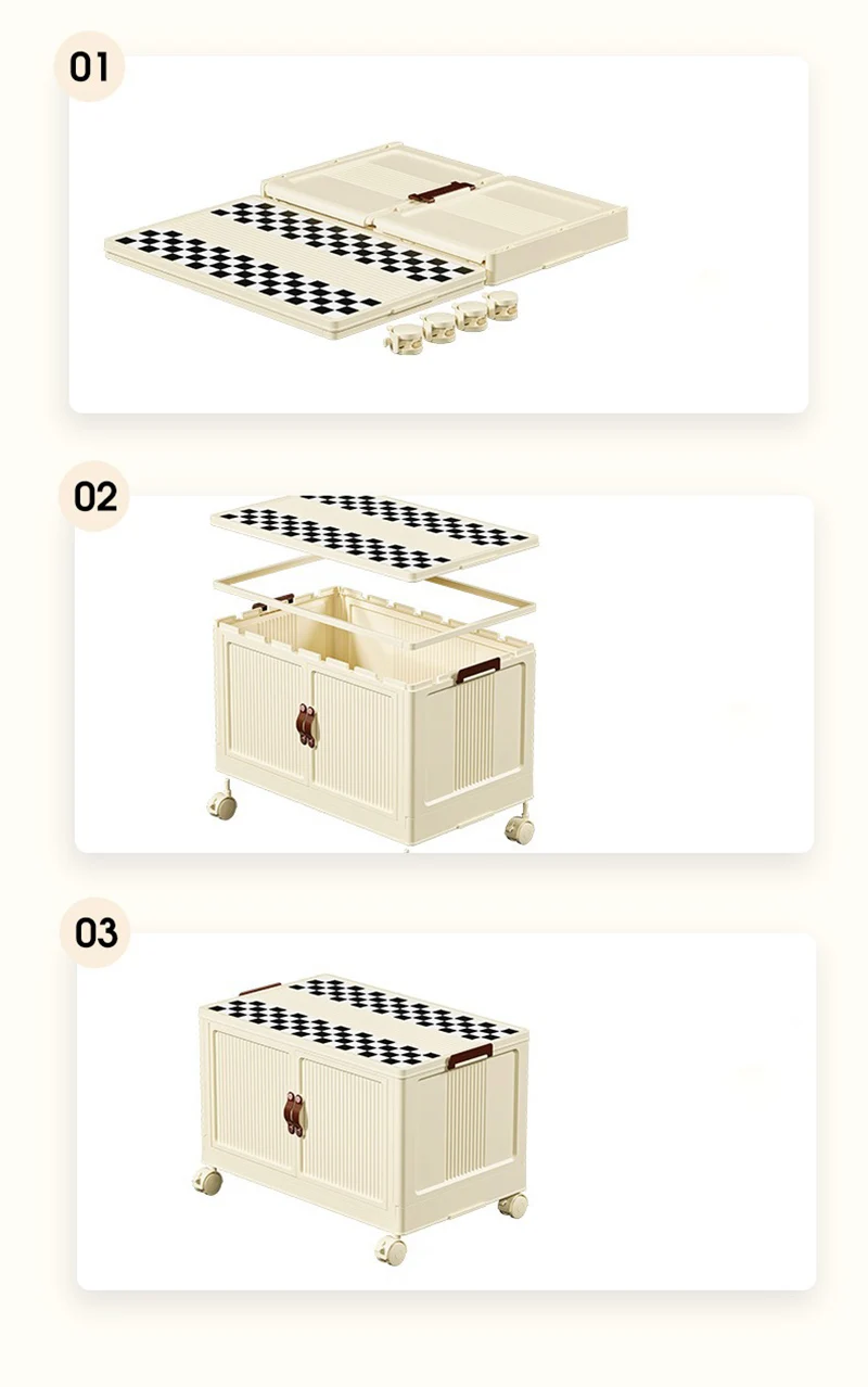 New Double Door Foldable Storage Drawer Cabinet For Living Room Organizer Cabinet With Wheels - 3 Layer