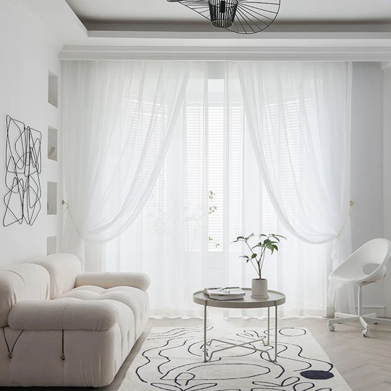 White Curtains Modern Solid Color Sheer Curtains Living Room Bedroom Balcony Transparent Window Blinds Wedding Decor sheer curtains,window curtains,decor curtains,light filtering curtains