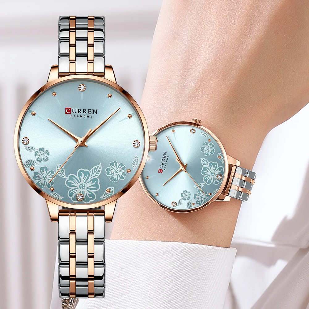 

CURREN Luxury Sparkling Rhinestone Dial Stainless Steel Bracelet for Ladies Simple Quartz Wristwatches New Fashion Trends Gift