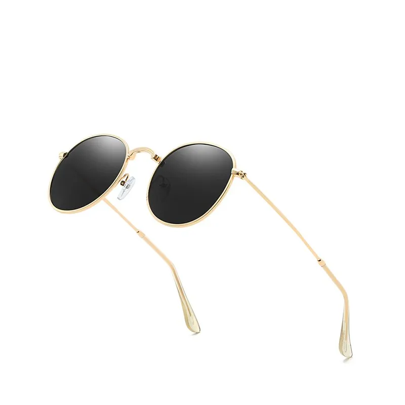 Classic Vintage Round Polarized Sunglasses Men Brand Designer Polaroid Sun Glasses Women Metal Frame Black Lens Eyewear_voghion.com