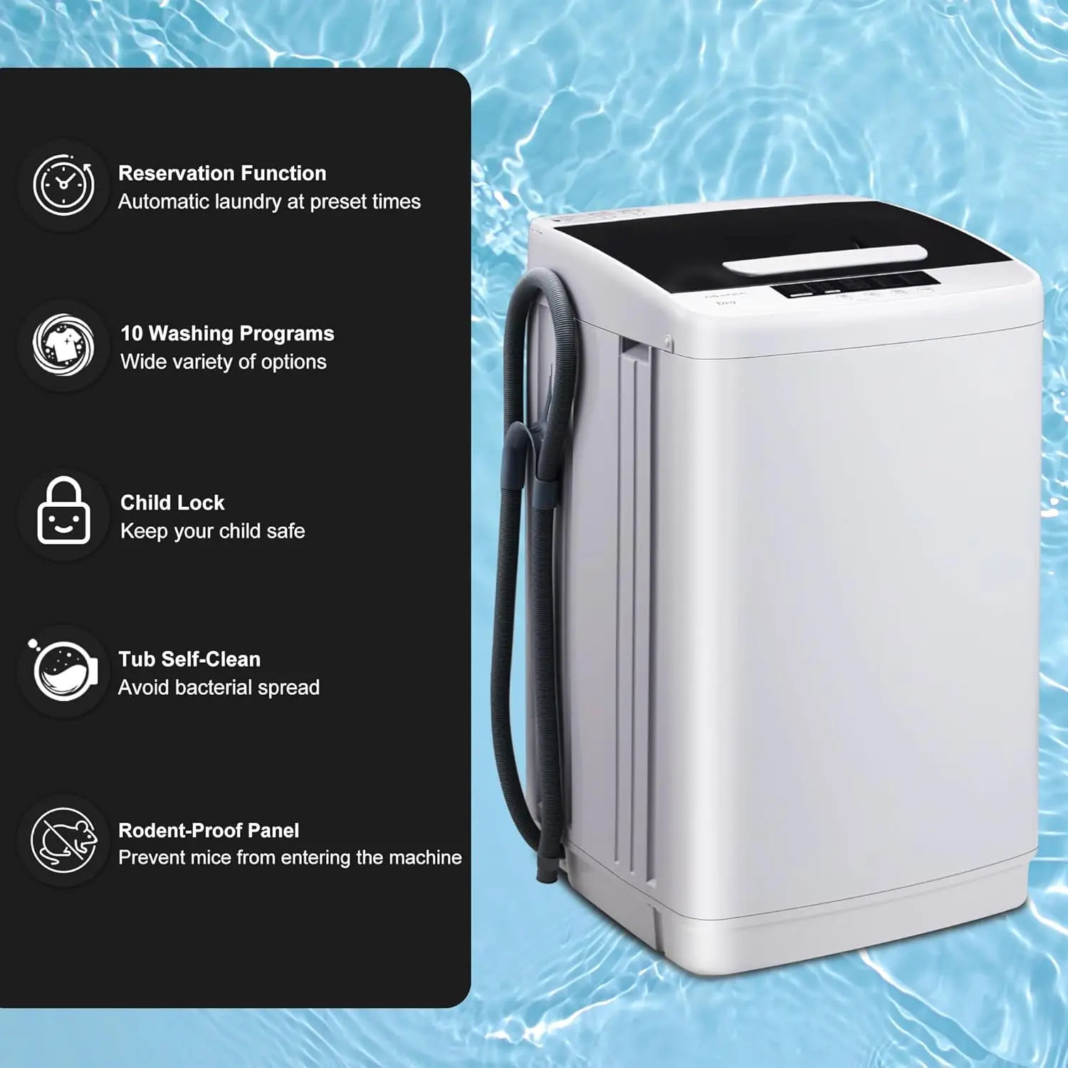 Automatic Washer Machine,Portable Washing Machine for Household Use,1.04 Cu.Ft.Laundry Washer Spin with 10 Wash Programs& LED Di 5