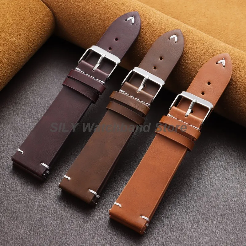 Handmade Retro Oil Wax Leather Watch Strap – Quick Release Bracelet Belt