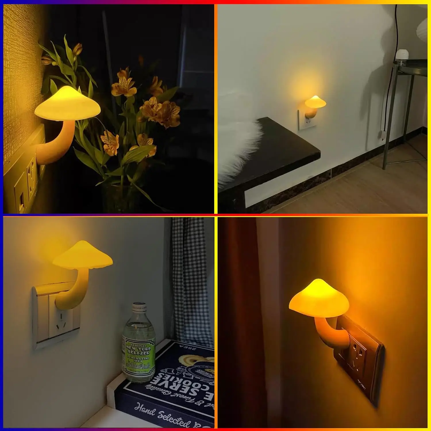 침실 LED 야간등 버섯 모양 벽 소켓 램프 EU US 플러그 따뜻한 백색광 조명 제어 센서 침실등 홈 장식