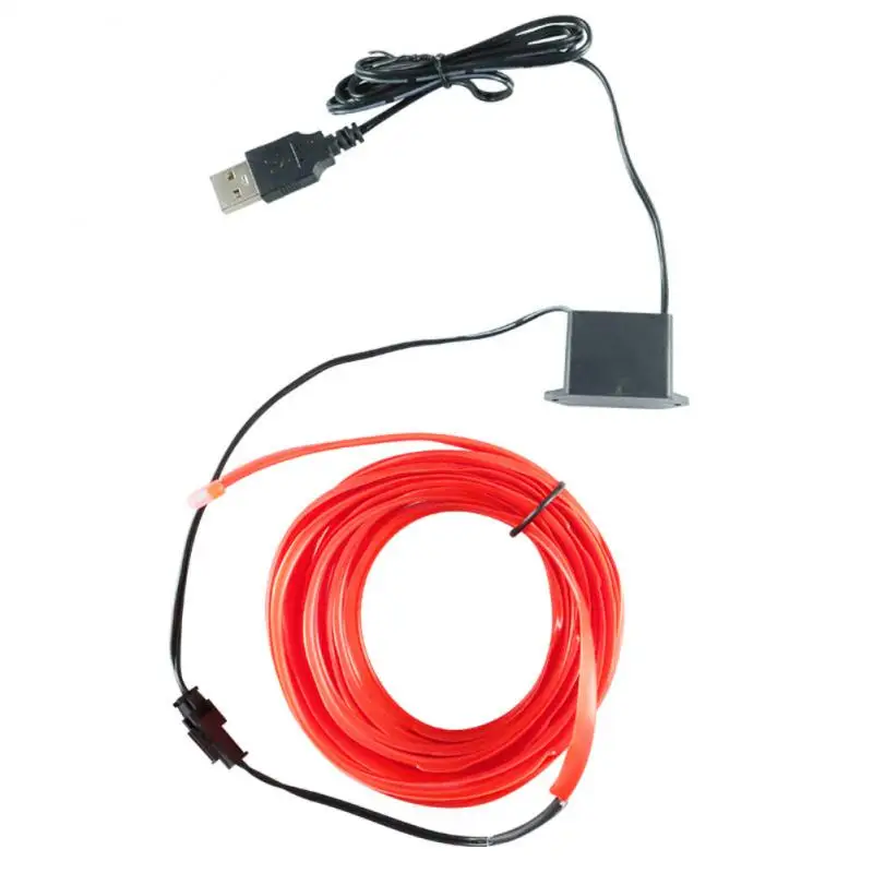 5M/3M/1M 자동차 LED 분위기 조명 DIY 유연한 글로우 EL 와이어 네온 케이블 와이어 USB 램프 2.3MM LED 스트립, 자동차 인테리어 조명