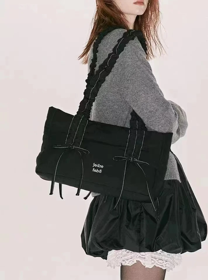 JEDREFEB5 Korean niche trendy pleated bow handbag for women's one shoulder diagonal cross bag