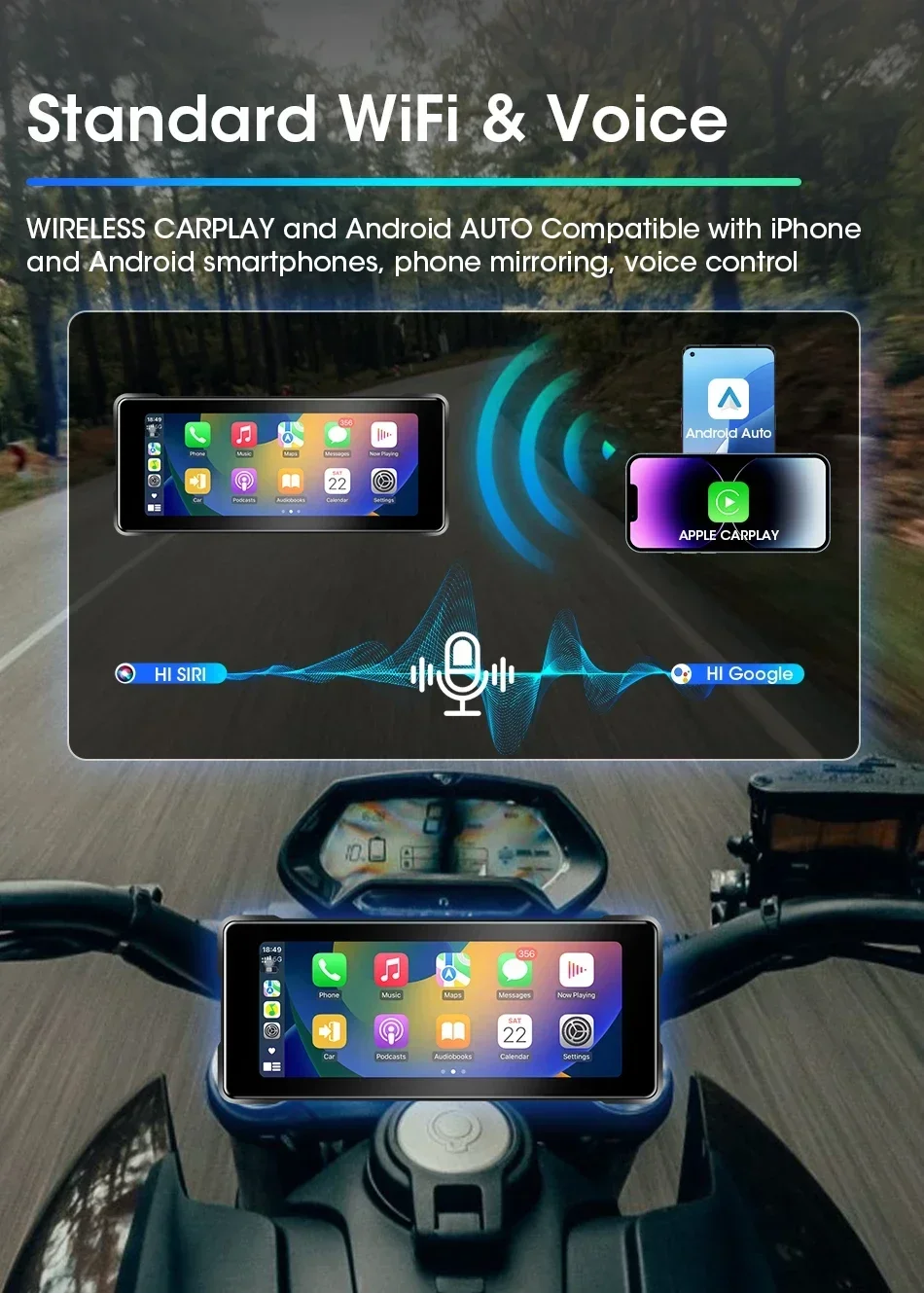 Srnubi Motorrad GPS Navigation Wasserdicht drahtlos Carplay 6,86 Zoll Bildschirm Tragbare Motorrad Android Auto Monitor DVR
