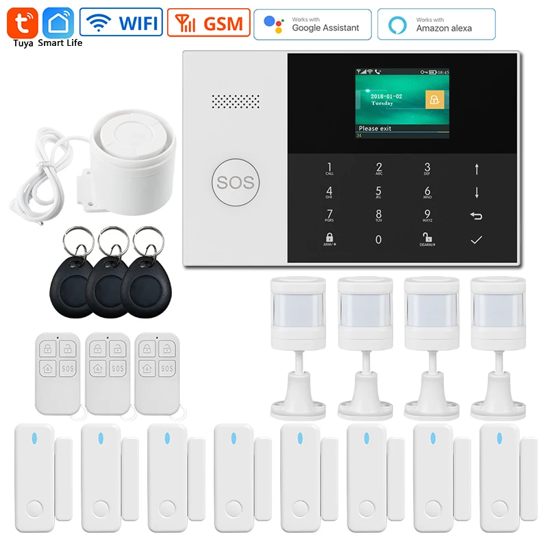 433MHz Tuya Wireless WIFI GSM Home Burglar Alarm System Smart House App Control PIR Motion Detector Door Sensor |