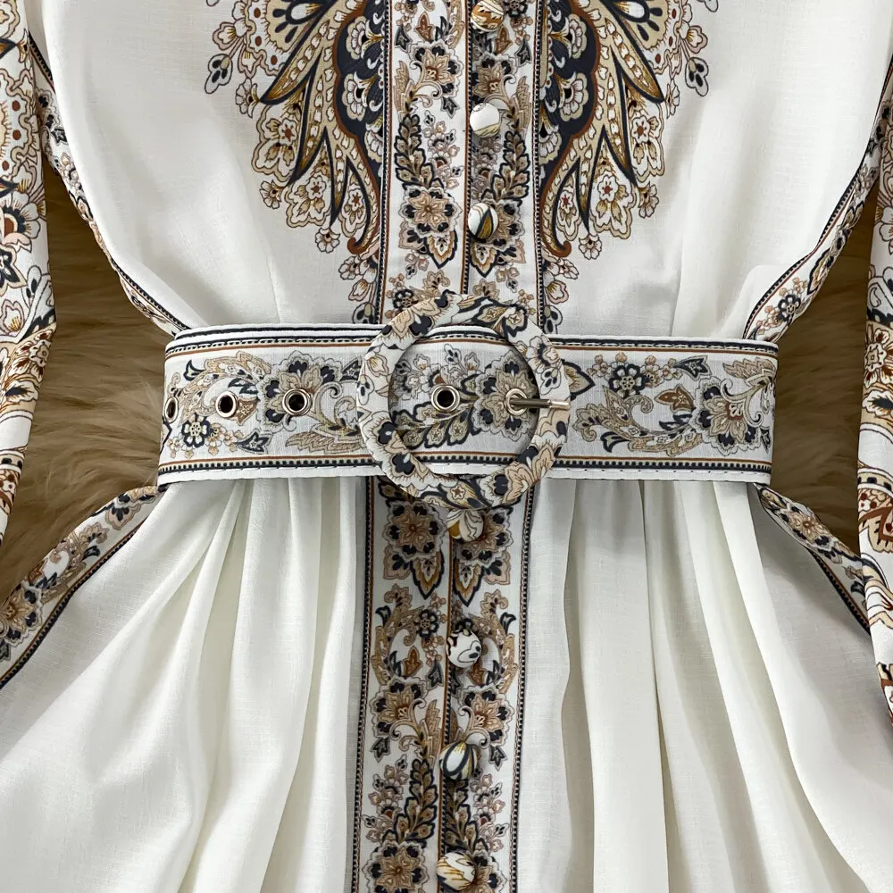 Women Vintage Long Dress Fashion Print A-line Ruffled Elegant Floral Party Dresses Ladies Long Sleeve Casual Long Robe Vestidos