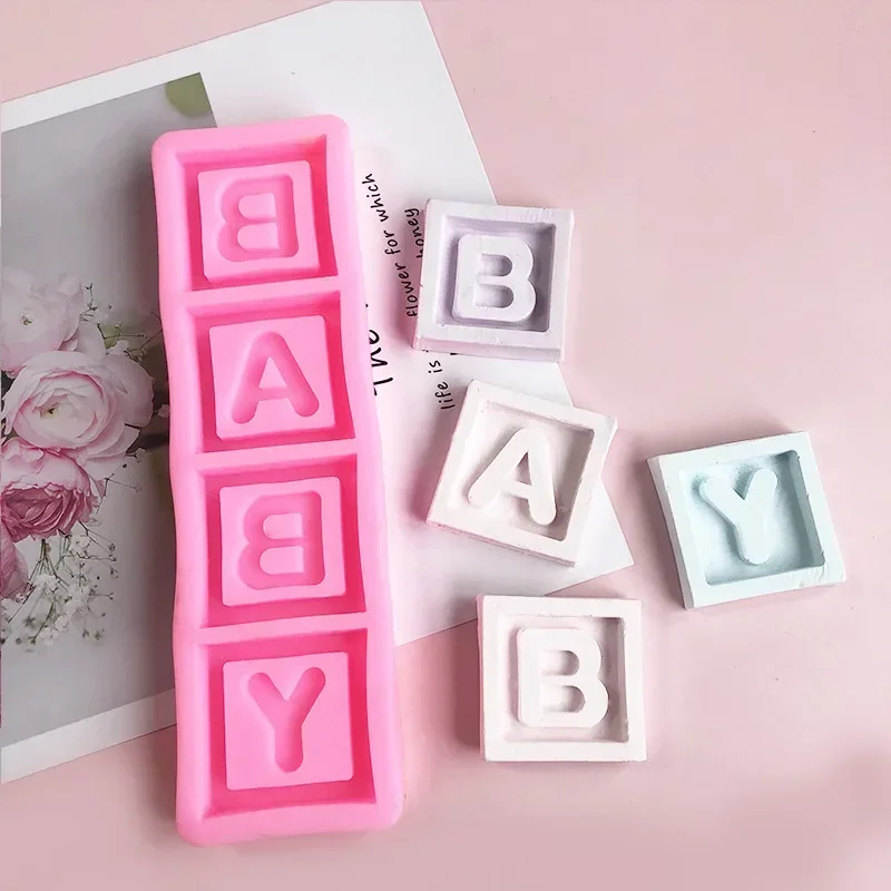 Baby Square Letter Silicone Mold Baking Tool Drop Glue Plaster Chocolate Flip Moulds Resin Candle Mold Cake Decorating Tools