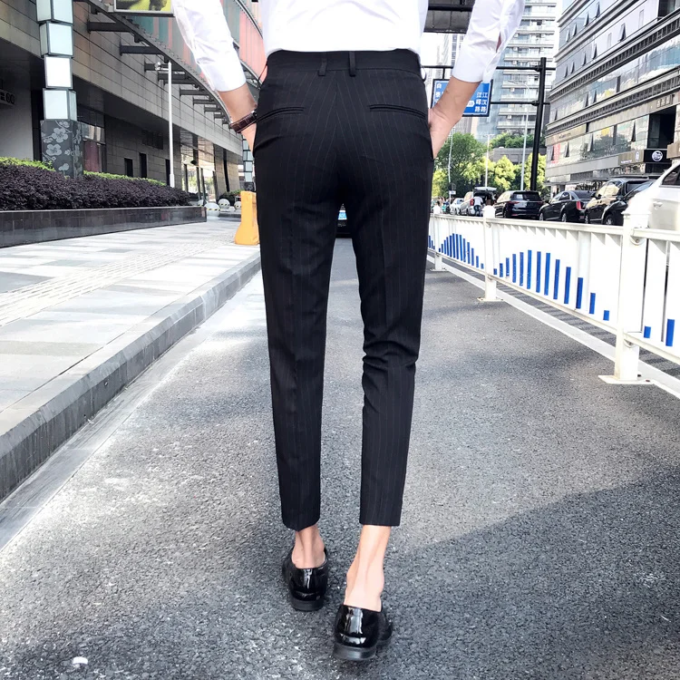 black blazer for men Style British Suit Pants Men Dress Pants Social Slim Fit Office Trousers Men Grey 2022 Spring New Striped Belt Trousers Men's casual blazer