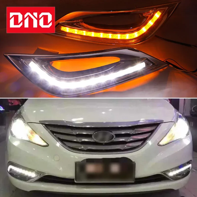 

Car DRL LED 12V Daytime Running Lamps For Hyundai Sonata G8 2011 2012 2013 2014 Auto Daylights Yellow Turn Signal12V Car Foglamp