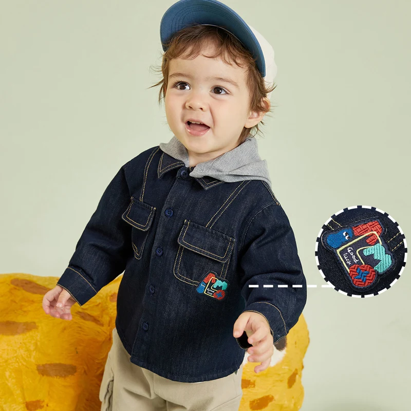 

Boys' hooded detachable denim jacket new spring and autumn casual outerwear