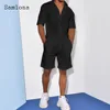 Plus Size 3xl Mens Casual Linen Two Piece Sets 2024 Single Breasted Tops Blouse and White Shorts Suit Male Beach Tracksuits Set 6