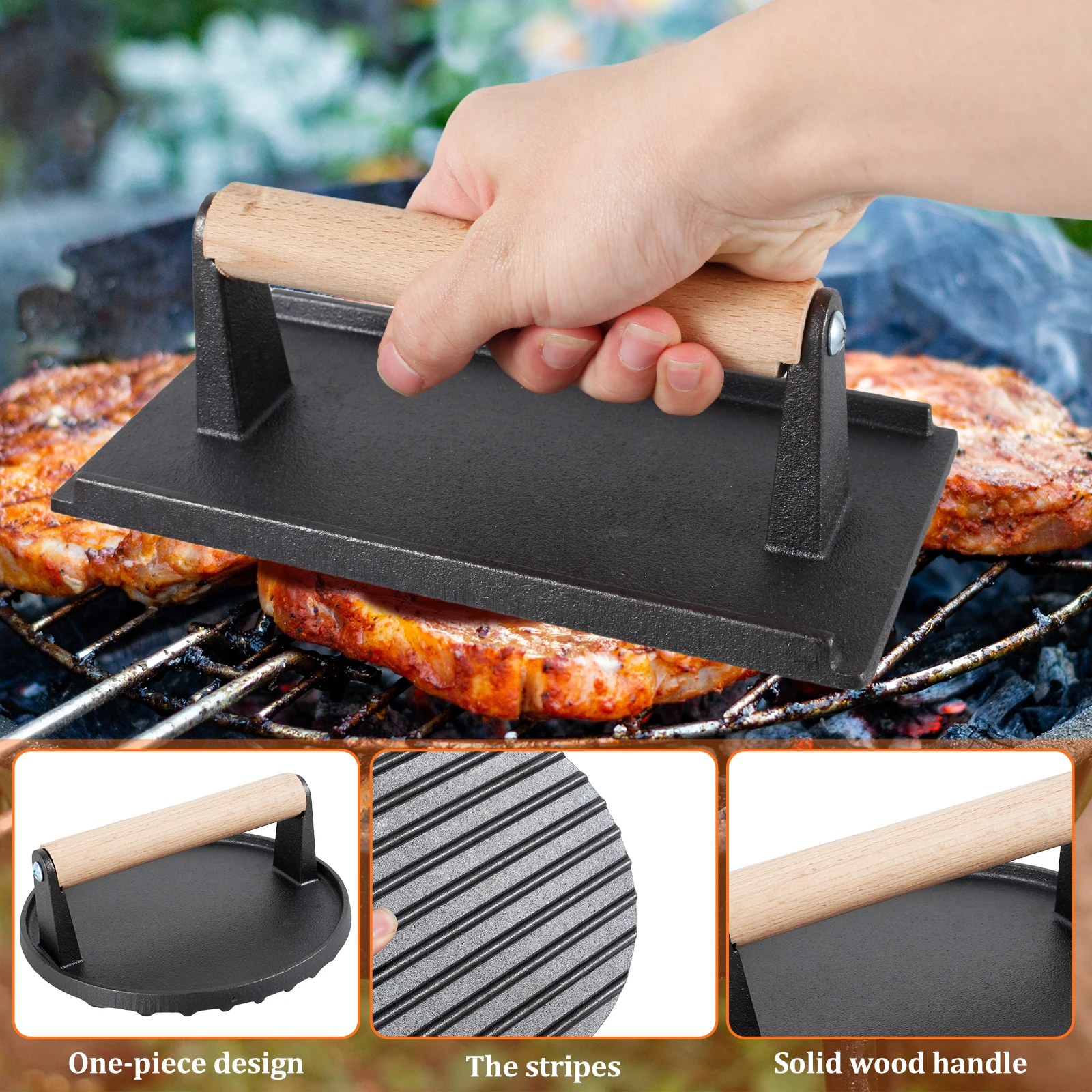 2/1pc Hamburger Meat Press Maker Cast Iron Non-Stick Burger Patty Press Kitchen Gadget BBQ Beef Grill Pie Mould Meat