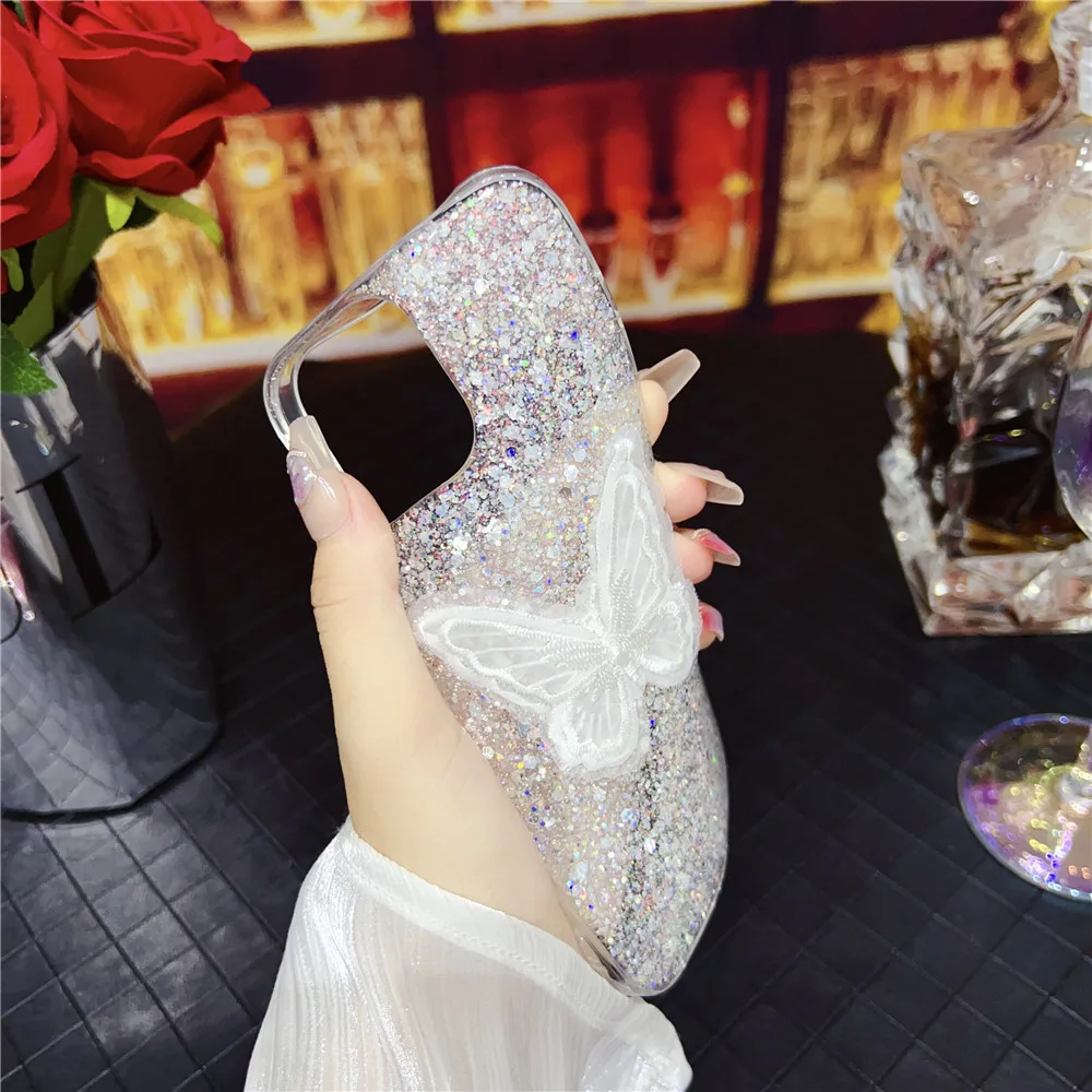 Coque de téléphone à paillettes brillantes et papillon, étui pour Samsung S24 S23 Ultra S23FE S21FE S20 FE S22 Plus Note 20 Blling_voghion.com