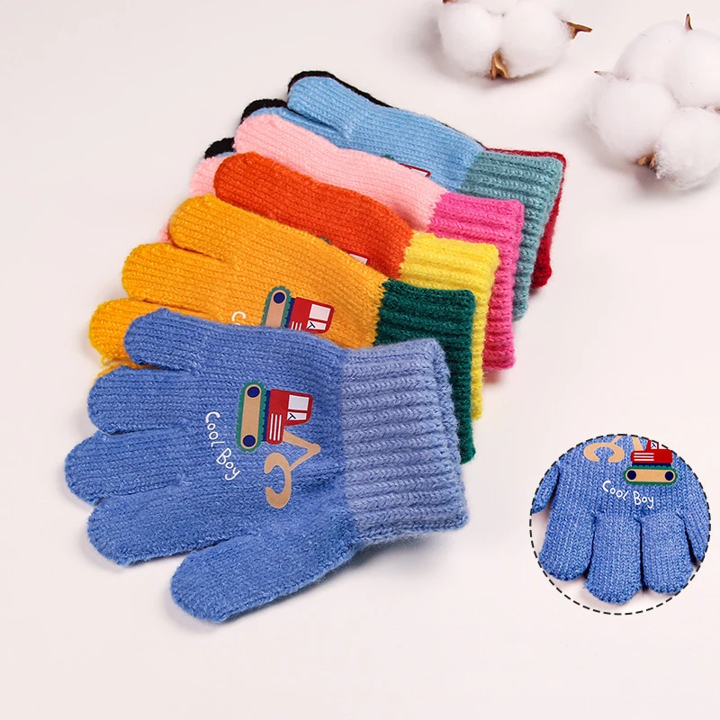 Cute Cartoon Kids Knitted Gloves Anti-Cold Children Cycling Glove 2-4Year Boy Girl Hand Winter Warmer Baby Full Finger Mittens