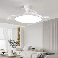Moderne Invisible LED ventilateur de plafond lumières moteur à courant continu grand Volume d'air 4 pales pliantes lampes pour salon chambre salle à manger 1