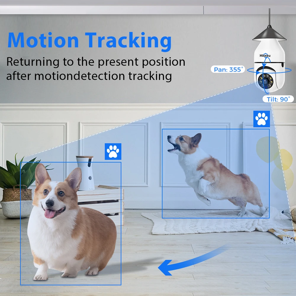 Hiseeu 3MP واي فاي PTZ IP كاميرا E27 ضوء لمبة كامي...