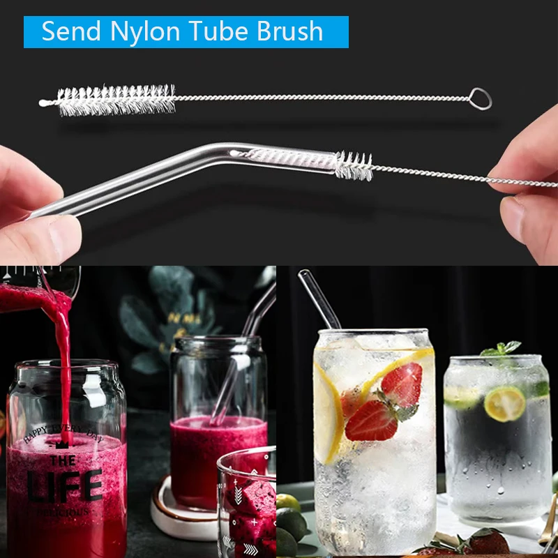 Eco-Friendly Reusable Glass and Metal Drinking Straws with Cleaning Brushes for Smoothies and Cocktails
