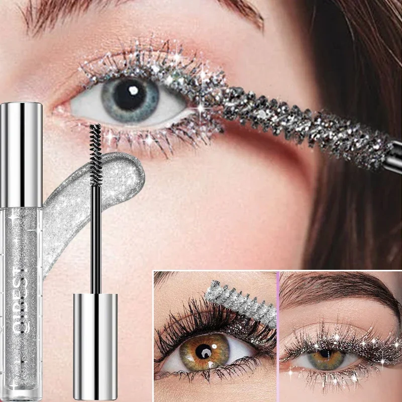 Sliver Gold Purple Glitter Mascara Quick Dry Long Lasting Waterproof Curling Thick Shiny Eyelash Sexy Diamond Mascara Makeup
