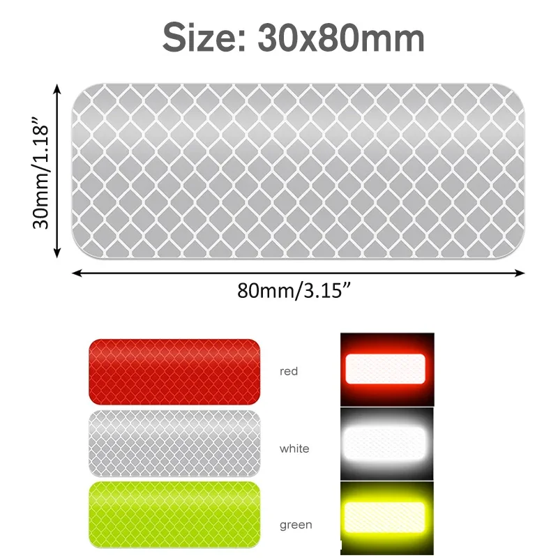 60-10pcs 자전거 반사 스티커 안전 30x80mm 경고 스트립 자동차 오토바이 야간 안전 마크 자전거 림 프레임 반사경