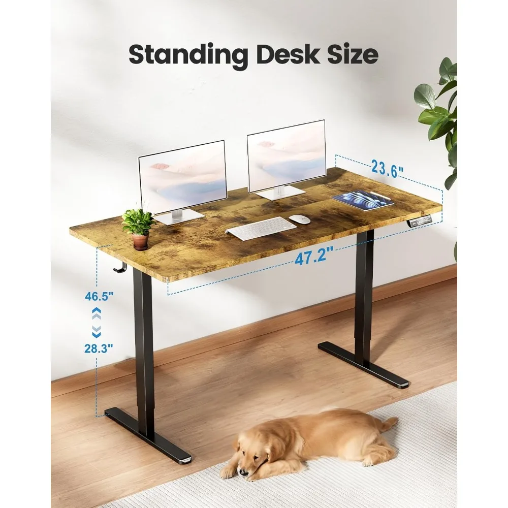 Sit Stand Desk Adjustable Height 48"× 24" Memory Computer Stand Up Desk for Home Office Study Table with Hook, Rustic Brown