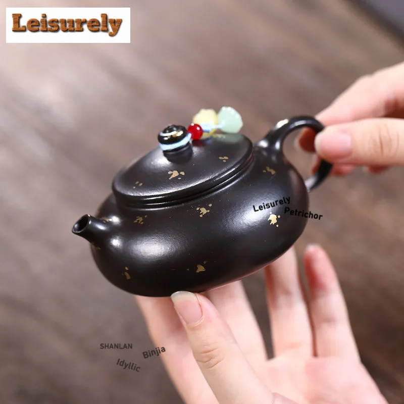 150ml Yixing Purple Clay Teapots Handmade Sprinkle Gold Black Pot Raw Ore Dahongpao Mud Tea Maker Kettle With Infuser Zisha Tea