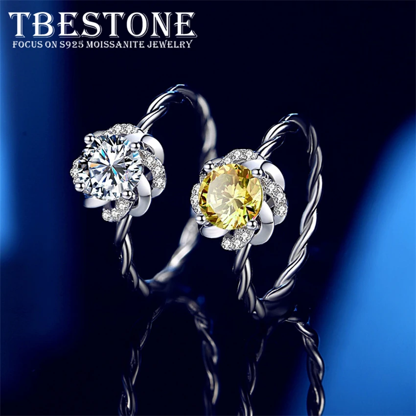 

Tbestone Real Moissanite Flower Shape Fountain Diamond Ring 1CT Sparkling Luxury Women Anniversary Gift Girls Gem Jewelry