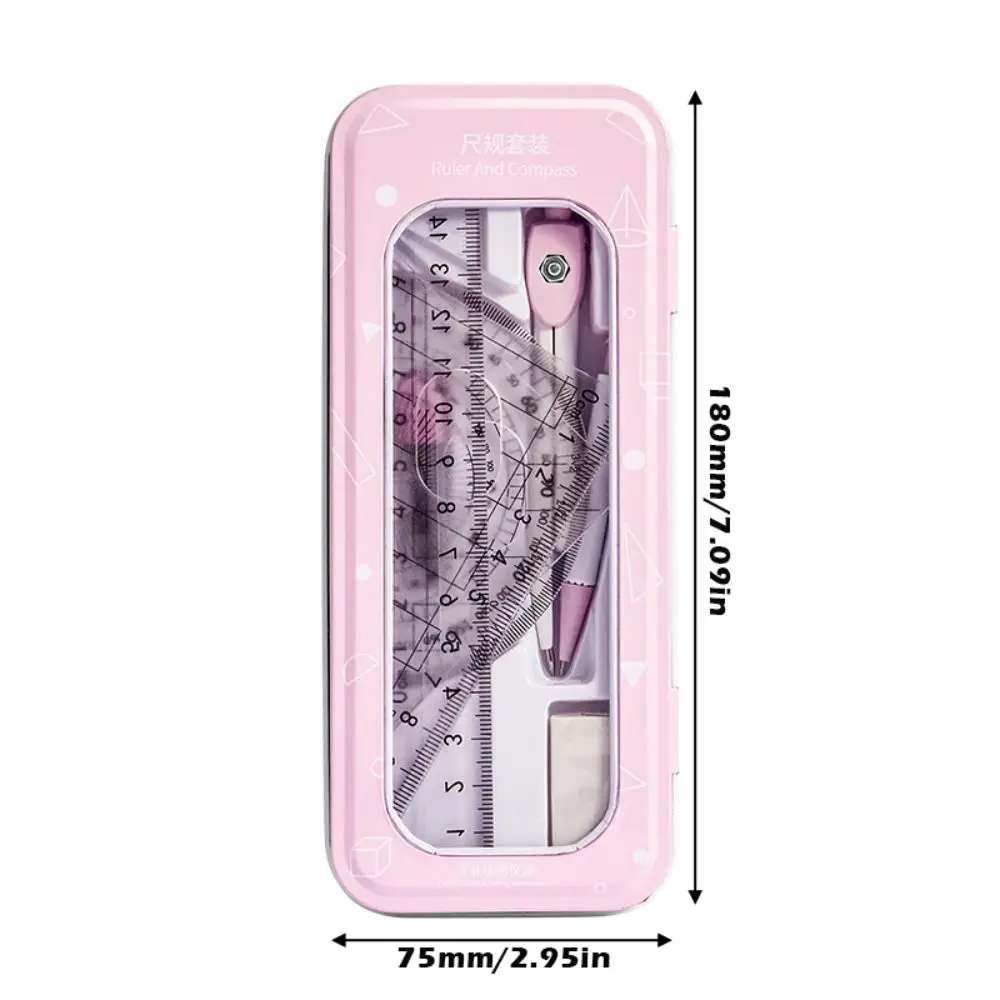 8개/세트 플라스틱 자, 컴퍼스, 지우개, 투명 측정자, 직각자, 직선자, 드로잉 도구 세트 (학교/사무용)
