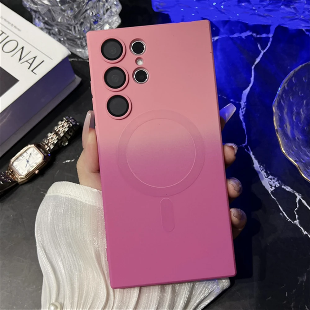 Gradient Colorful Magnetic Wireless Charging Soft Silicone Phone Case