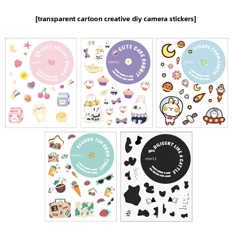 For Fujifilm Instax Mini 12 Transparent Camera Case Protective Carry Bag Cover with Shoulder Strap Storage Bag with Cute Sticker